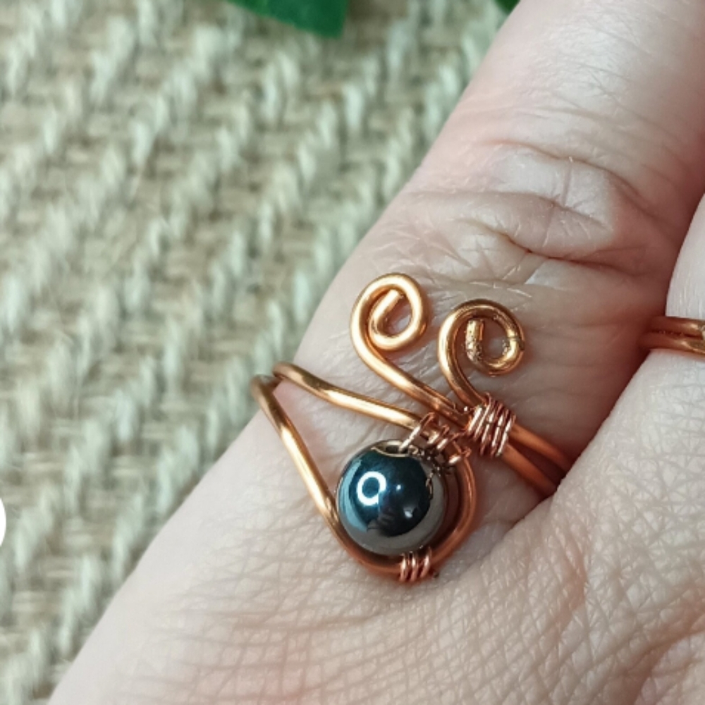 Handmade Wire Copper Wrapped Hematite Ring